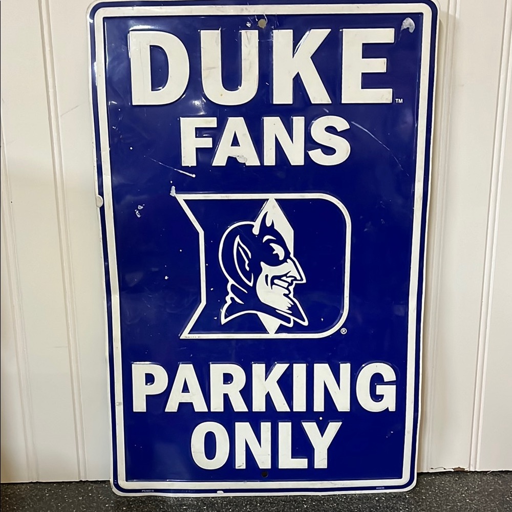 Duke Fans Parking Only Metal Tin Sign Blue and White Art Outdoor decor Fan 18x12